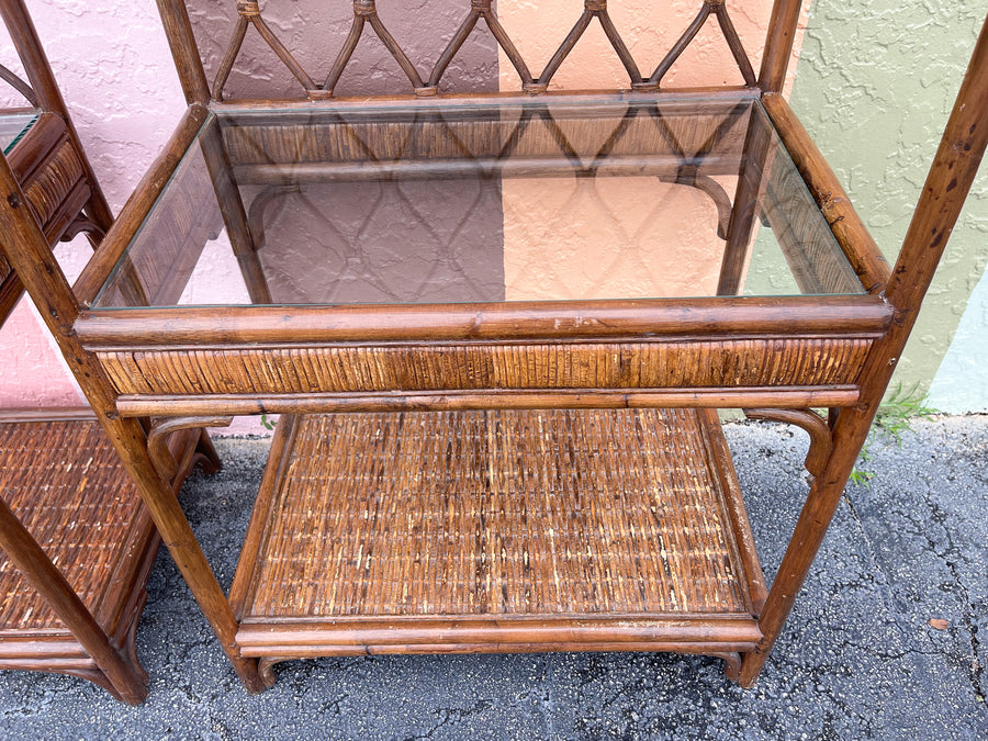 Pair of Island Style Rattan Etageres