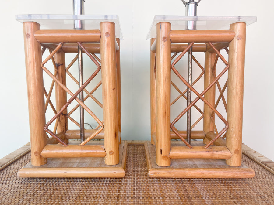 Pair of Old Florida Rattan Lamps