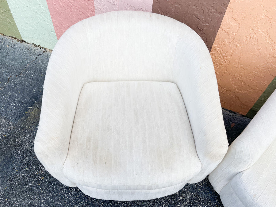 Pair of Winter White Upholstered Swivel Chairs
