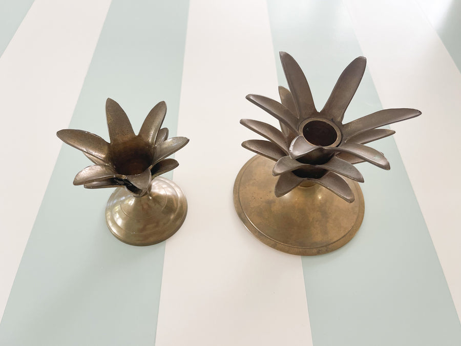 Pair of Brass Palm Frond Candlesticks
