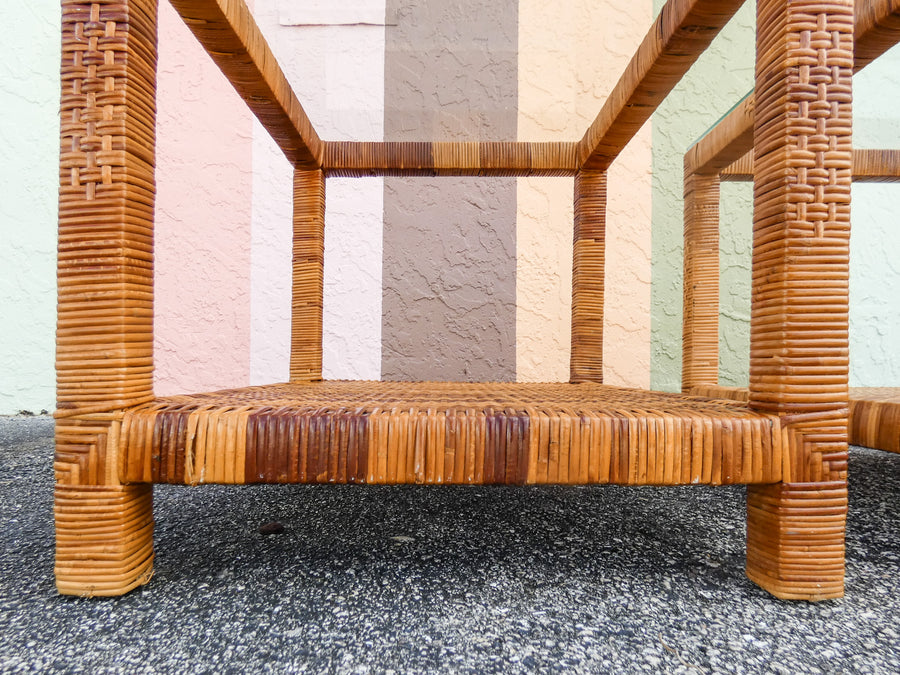 Pair of Rattan Wrapped Side Tables
