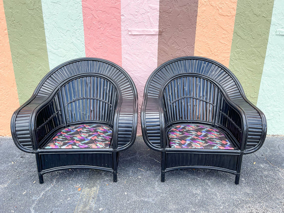 Pair of Split Bamboo Chairs and Ottoman