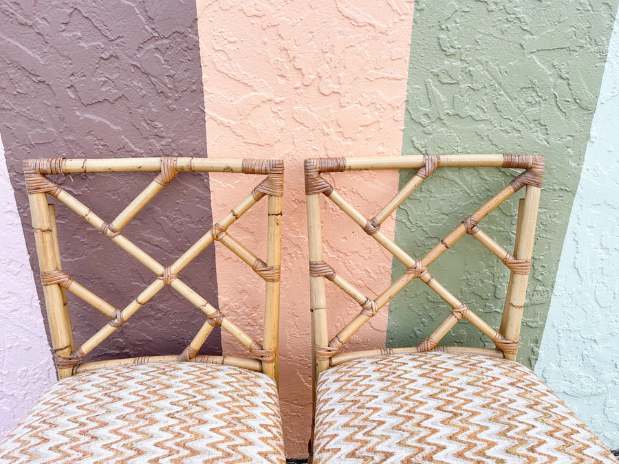 Pair of Rattan Chippendale Side Chairs