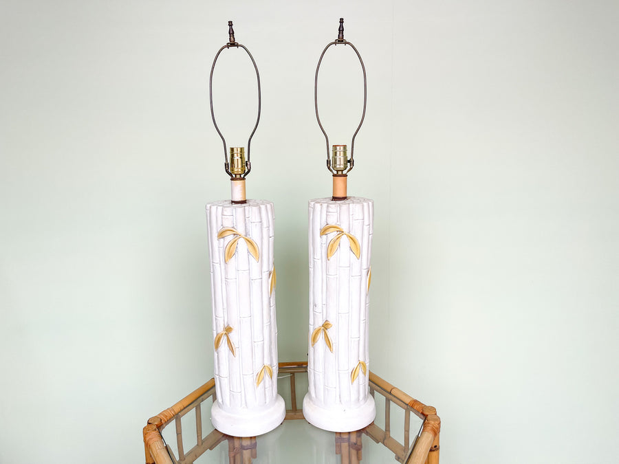Pair of Faux Bamboo Leaf Lamps