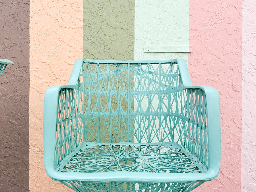Pair of Seafoam Webspun Bar Stools