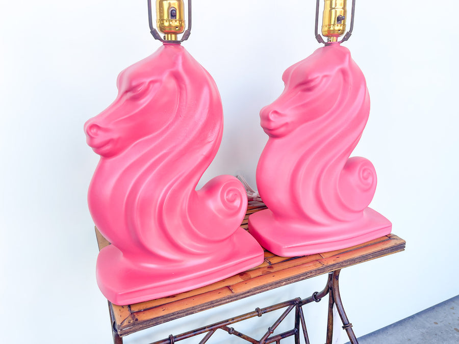 Pair of Red Seahorse Lamps