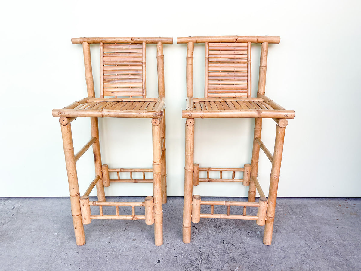 Pair of Tiki Chic Bamboo Stools