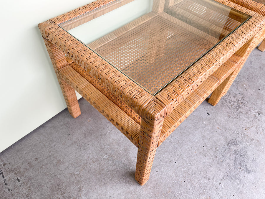 Pair of Rattan and Cane Side Tables