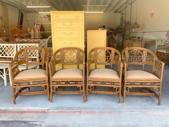 Pair of French Style Chinoiserie Rattan Chairs