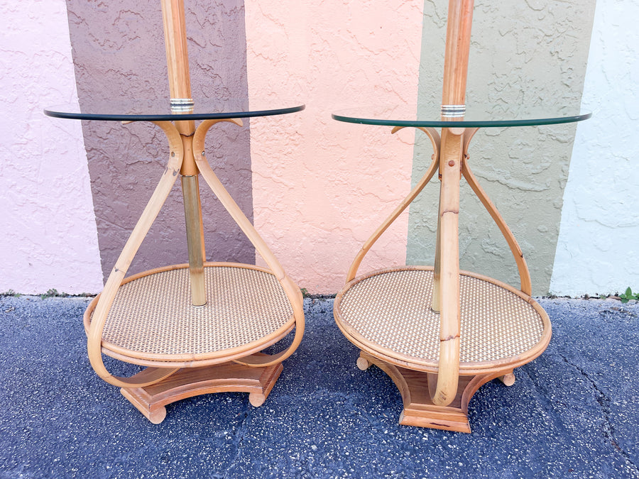 Pair of Old Florida Rattan Table Lamps