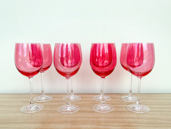 Set of Eight Hot Pink Wine Glasses