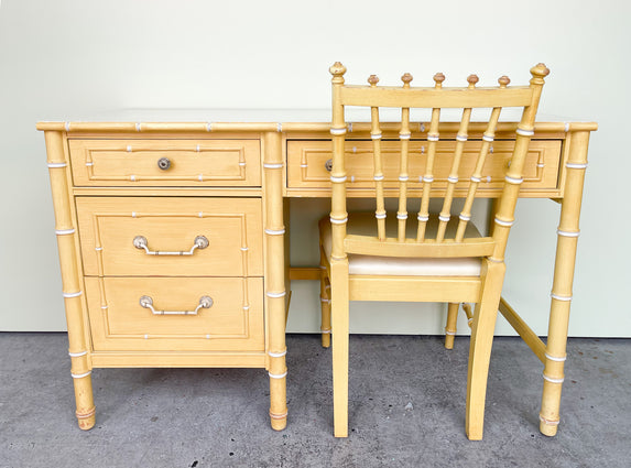 Yellow Thomasville Faux Bamboo Desk and Chair