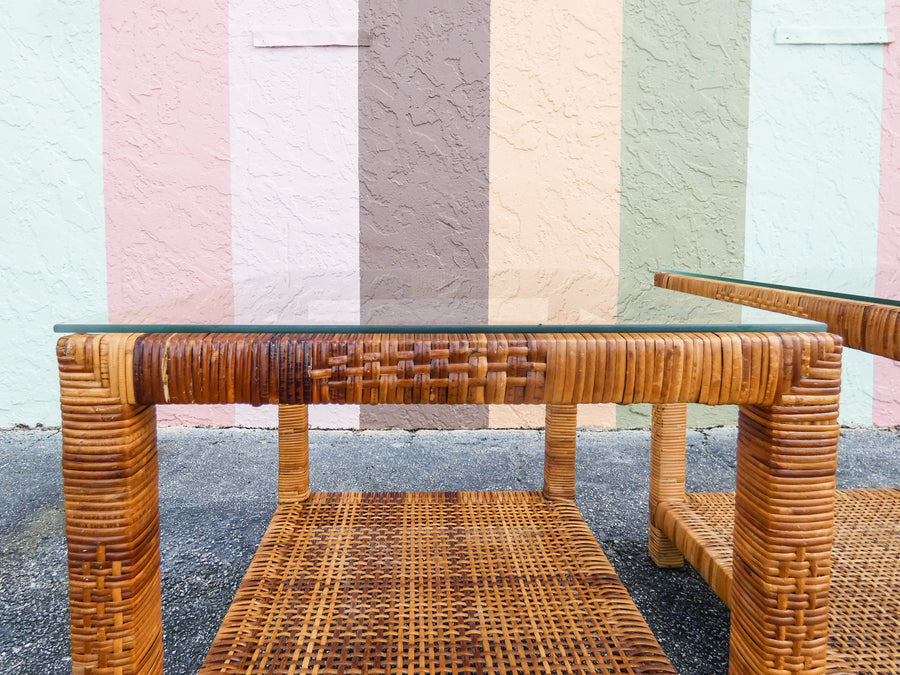 Pair of Rattan Wrapped Side Tables