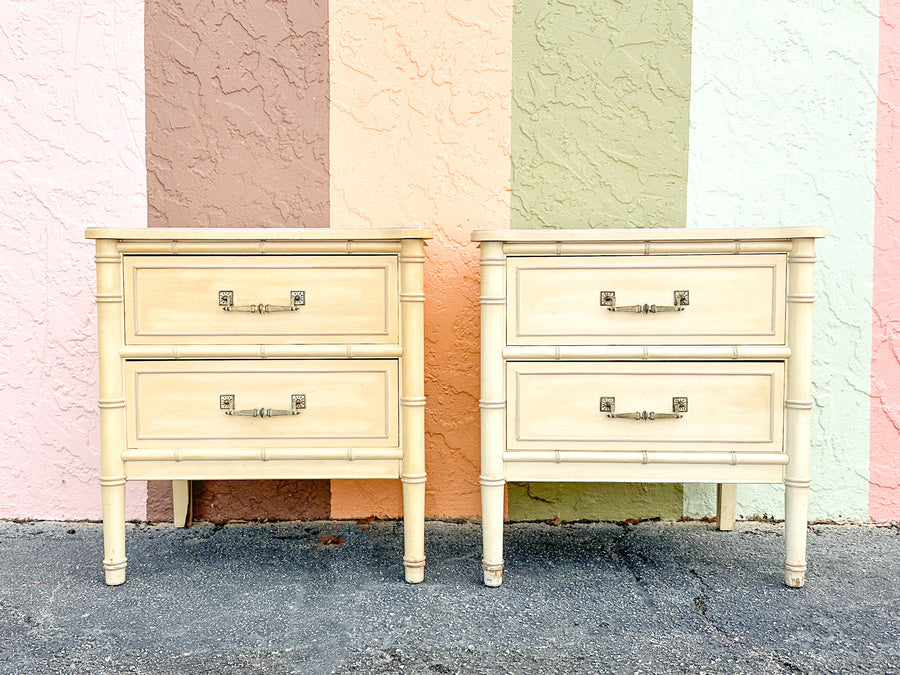 Pair of Henry Link Faux Bamboo Nightstands