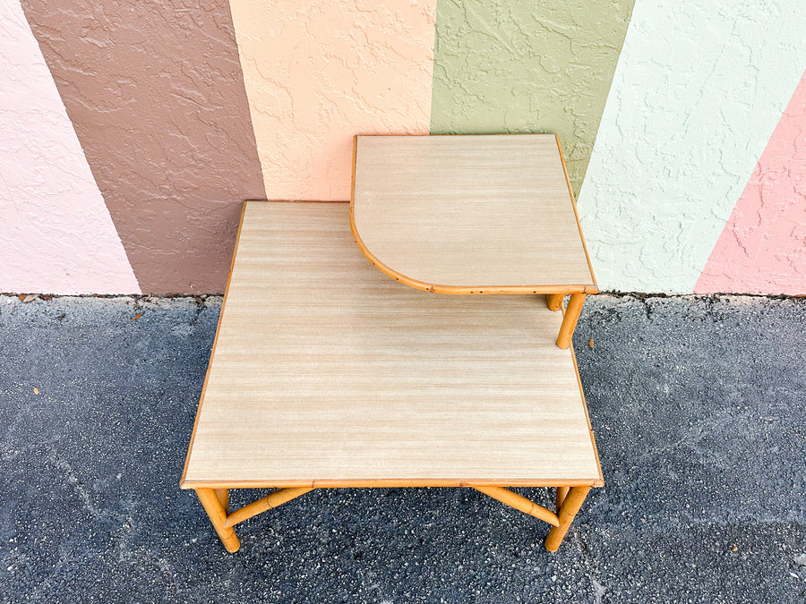 Old Florida Two Tier Rattan Corner Table