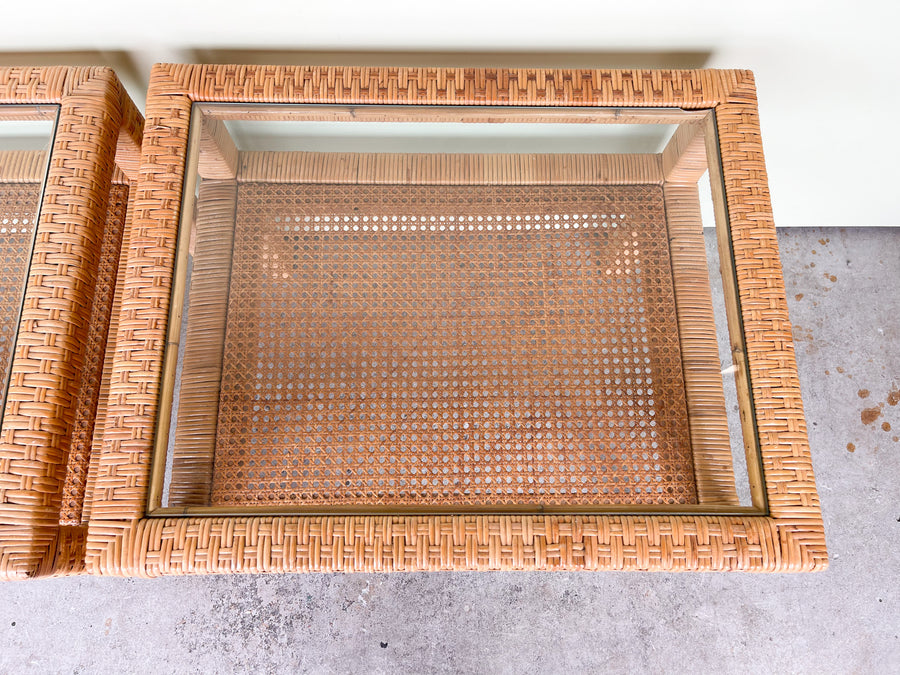 Pair of Rattan and Cane Side Tables