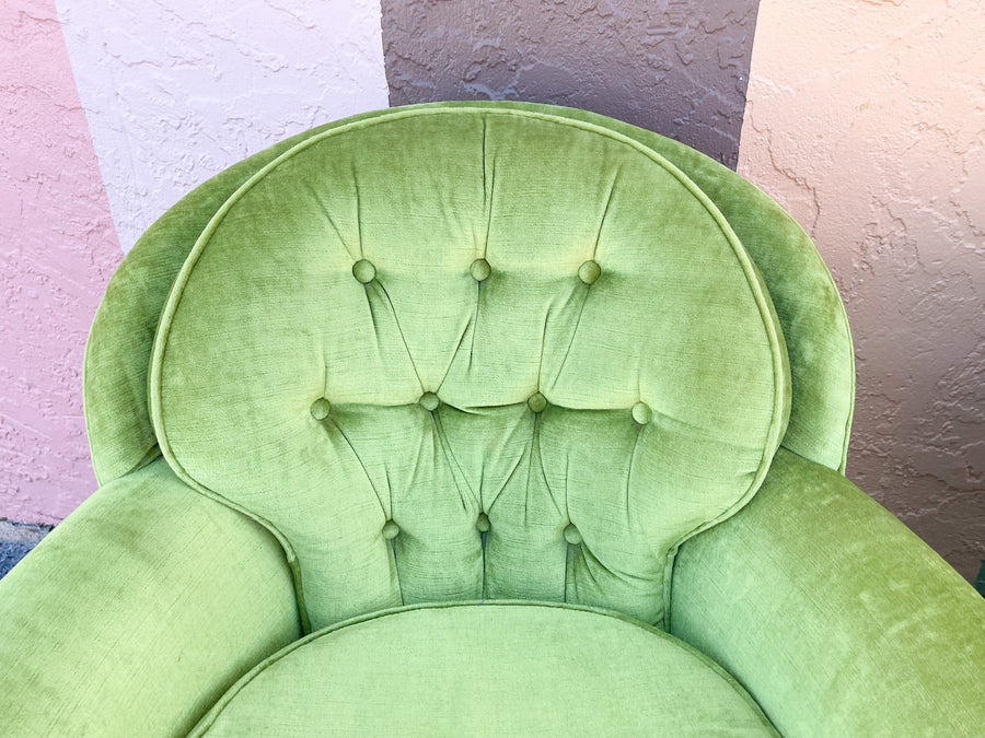 Pair of So 70s Lime Green Upholstered Swivel Chairs