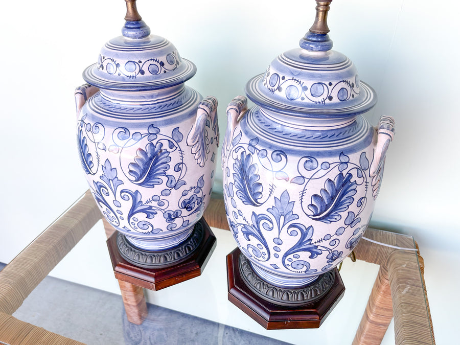 Pair of Blue and White Ceramic Lamps