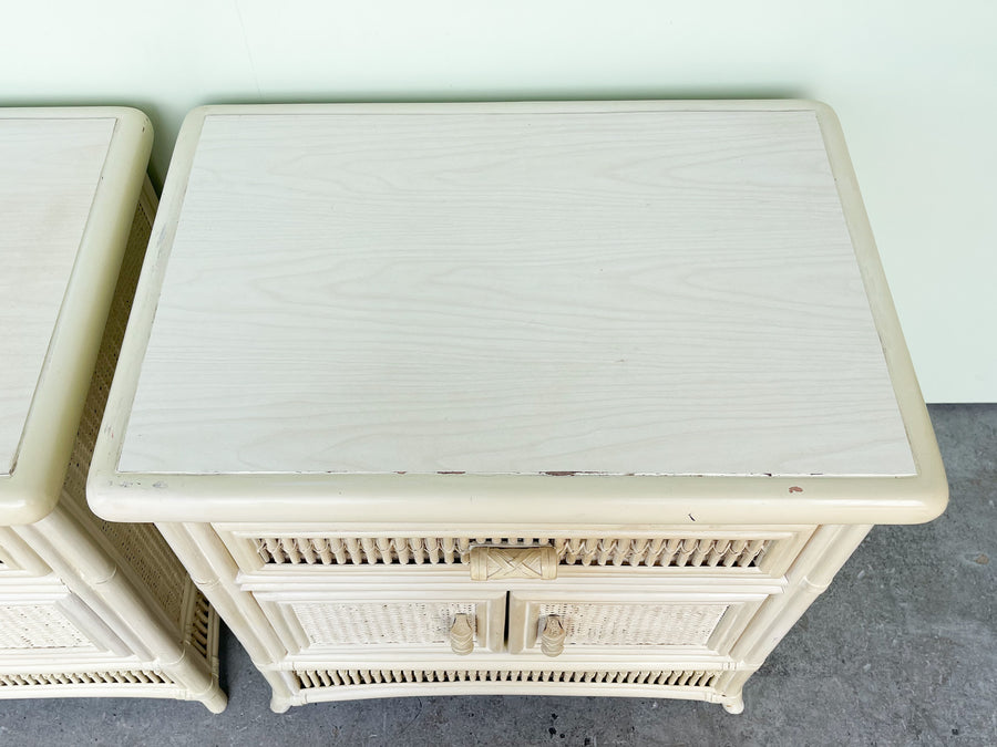 Pair of Cute Coastal Rattan Nightstands