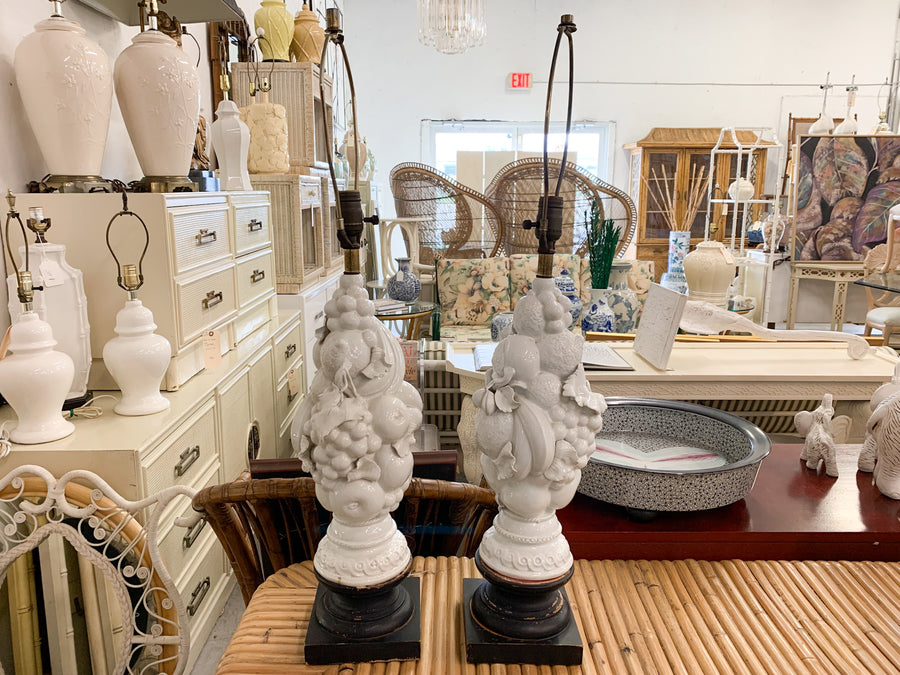 Pair of Blanc De Chine Topiary Fruit Lamps