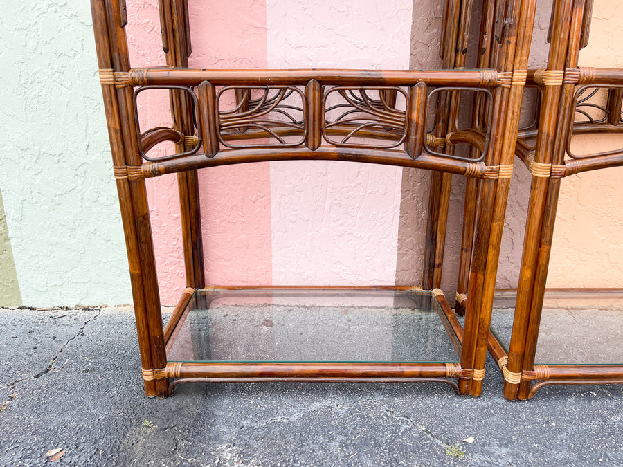 Pair of Island Chic Rattan Etageres