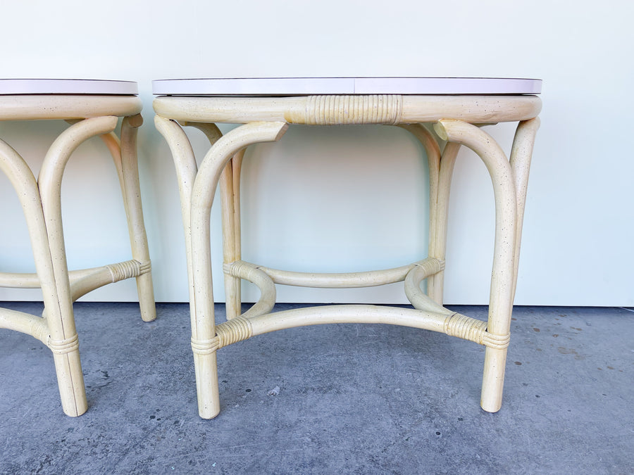 Pair of Oval Rattan Side Tables