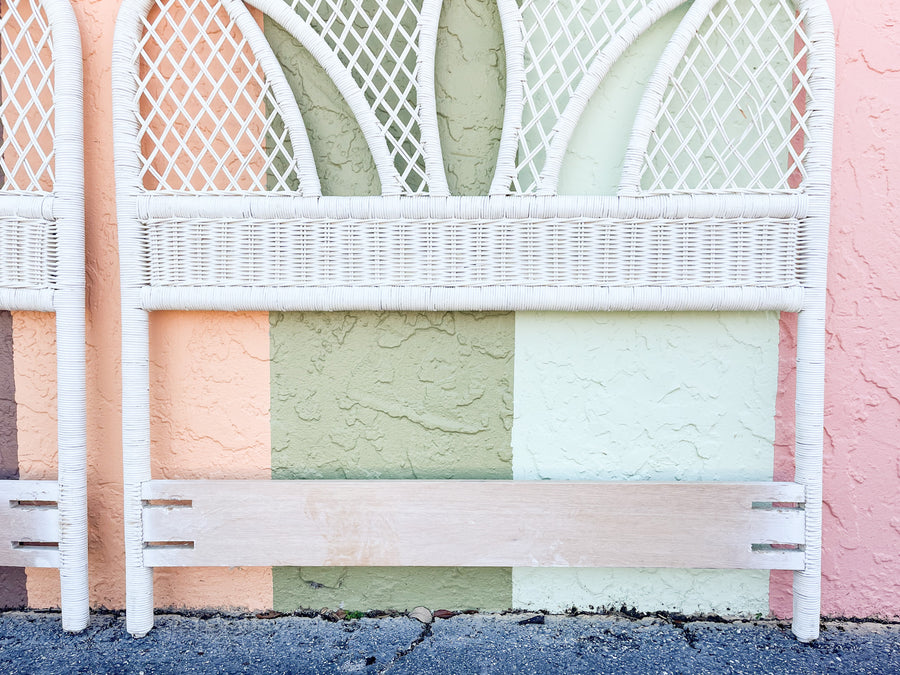 Pair of Palm Frond Wicker Twin Headboards