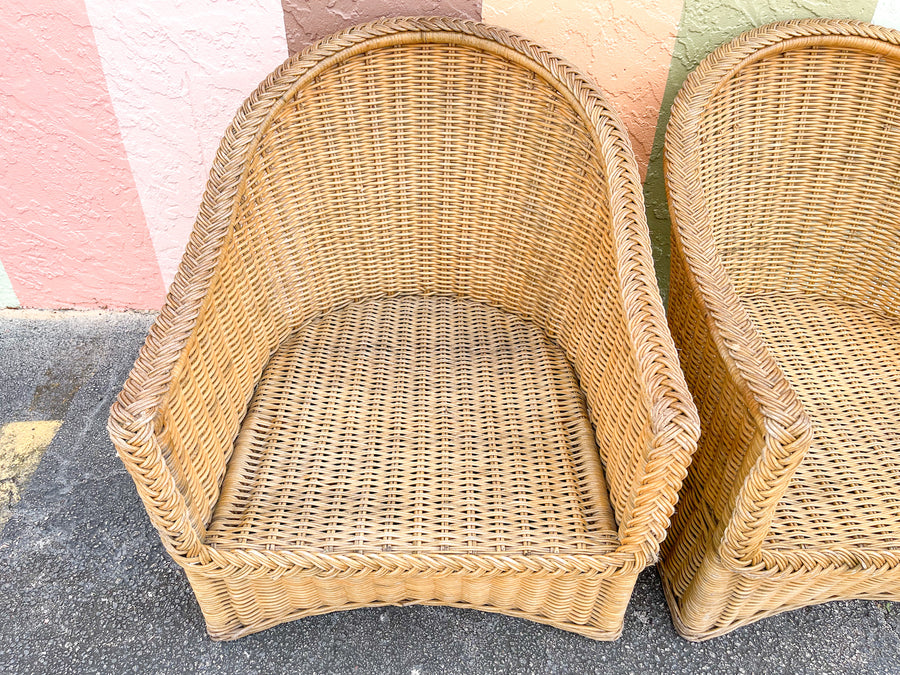 Pair of Braided Rattan Lounge Chairs