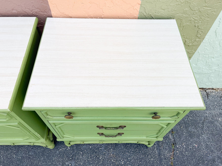 Pair of Ficks Reed Green Nightstands