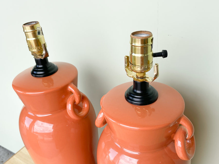 Pair of Orange Ceramic Lamps