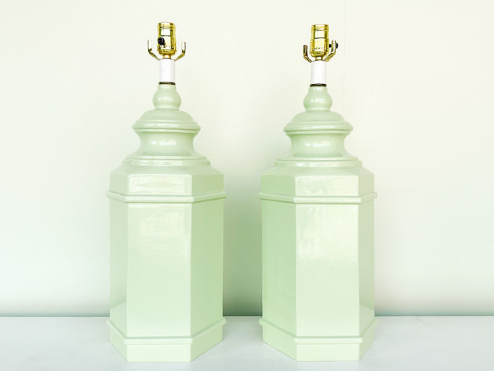 Pair of Ceramic Celadon Lamps