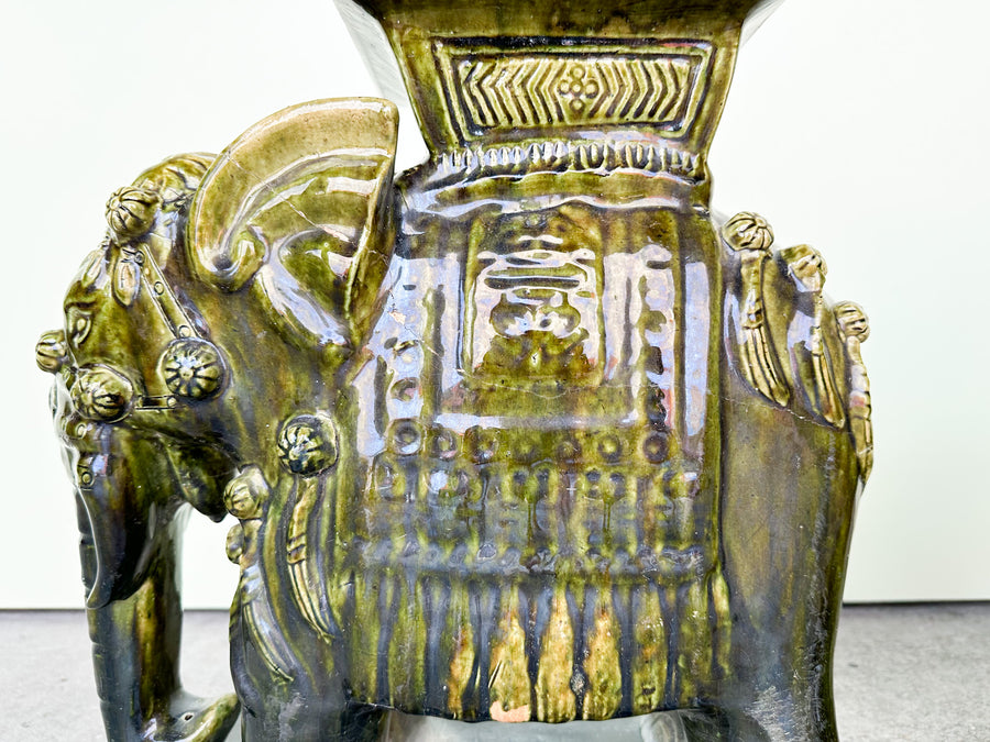 Pair of Terracotta Olive Green Elephant Garden Seats