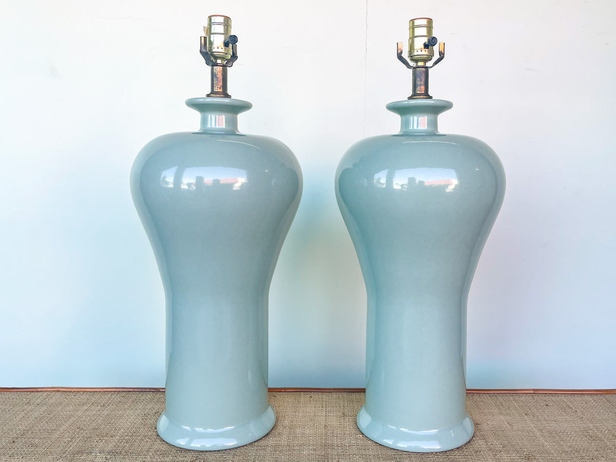Pair of Seafoam Ceramic Lamps
