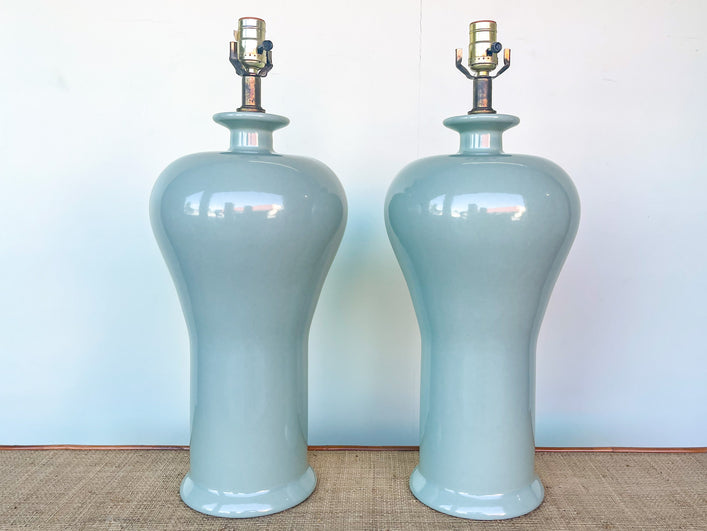 Pair of Seafoam Ceramic Lamps