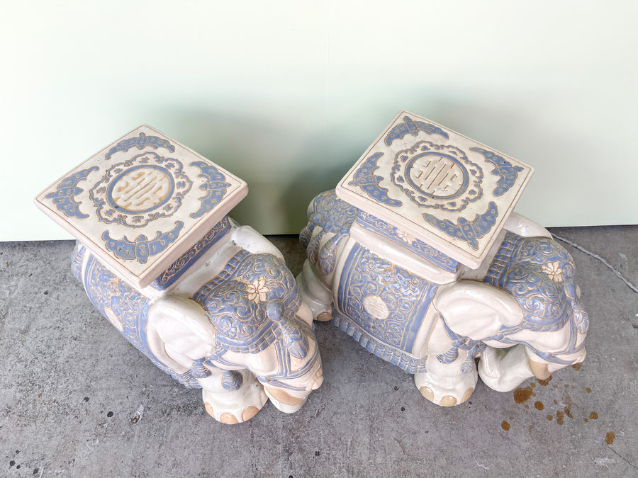 Pair of Blue And White Elephants