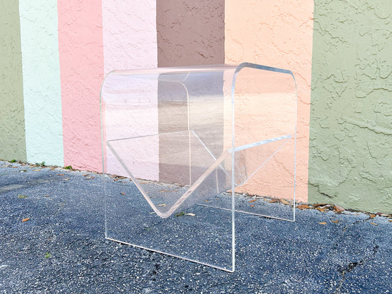 Lucite Waterfall Side Table with Magazine Rack