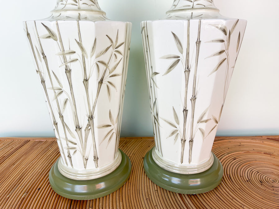 Pair of Celadon Bamboo Lamps