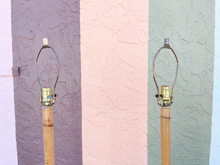 Pair of Old Florida Rattan Table Lamps