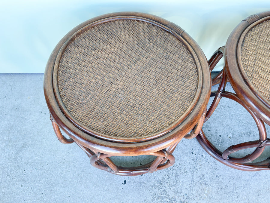 Pair of Rattan Drum Tables