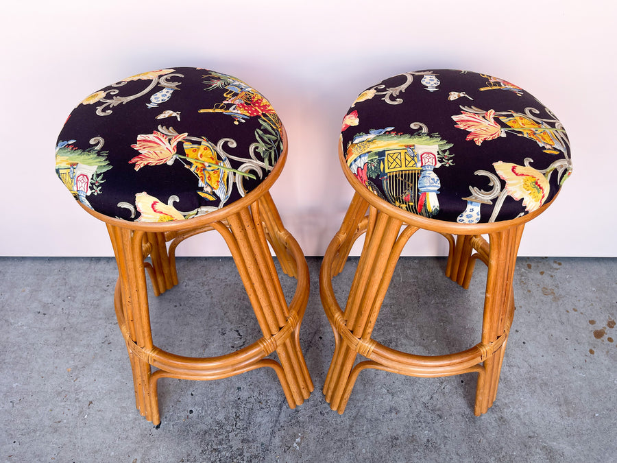 Pair of Rattan Swivel Bar Stools
