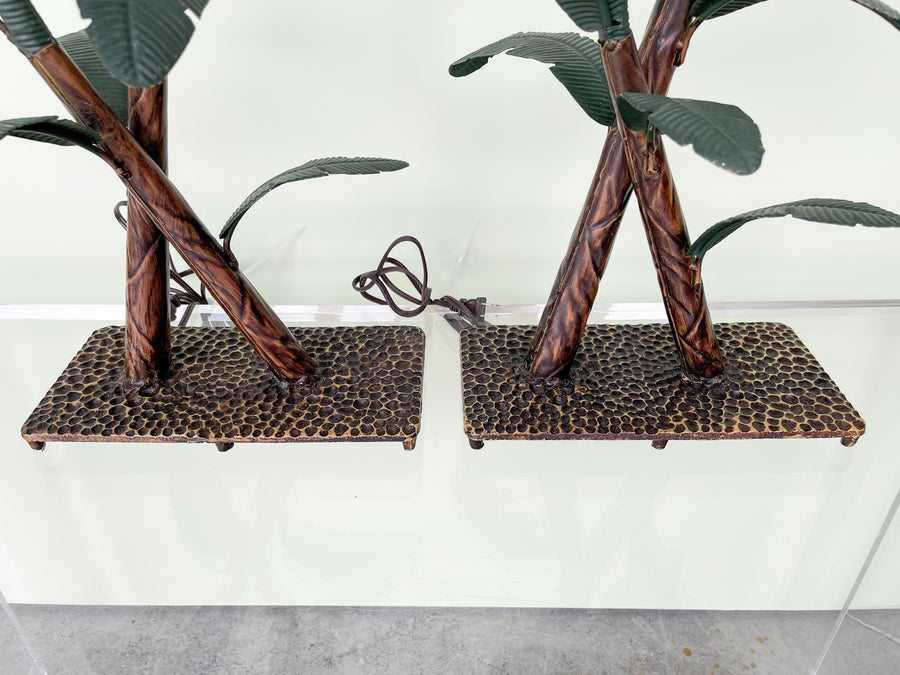 Pair of Metal Banana Leaf Lamps