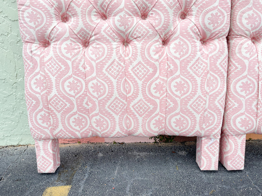 Pair of Blush Ikat Upholstered Twin Headboards