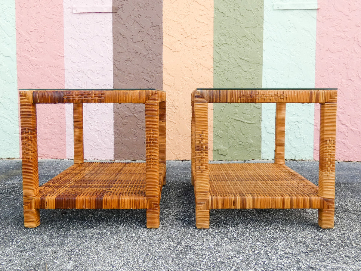 Pair of Rattan Wrapped Side Tables