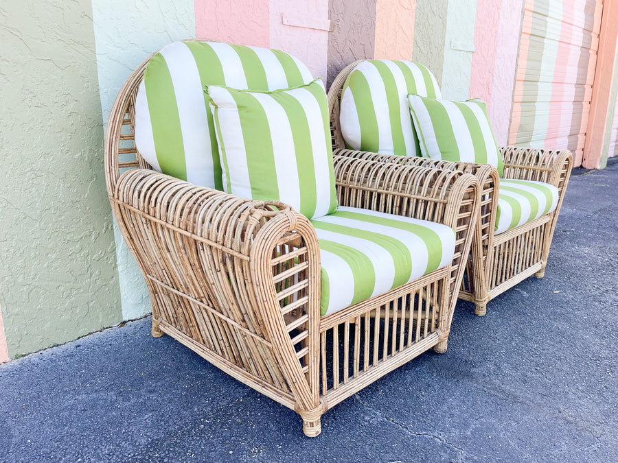 Pair of Chic Stick Wicker Lounge Chairs
