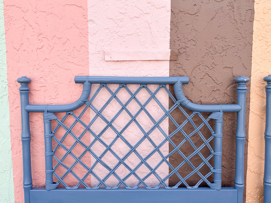 Pair of Cornflower Blue Ficks Reed Pagoda Twin Headboards