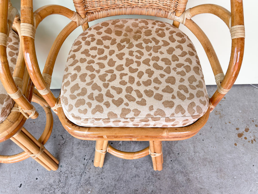 Pair of Cheetah Rattan Bar Stools