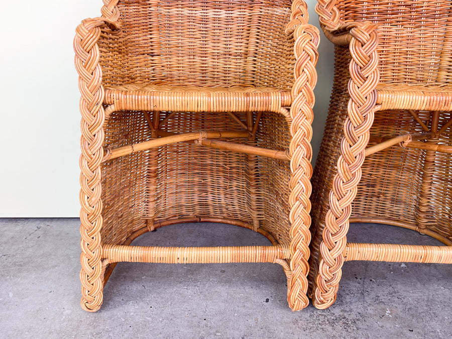 Pair of Braided Rattan Bar Stools