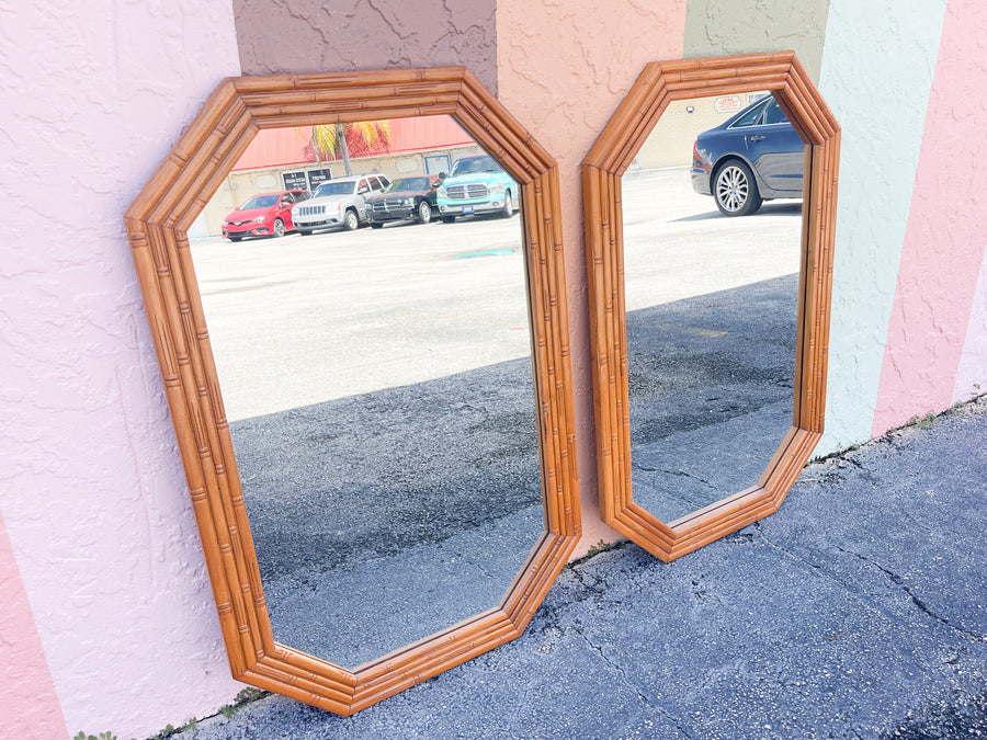 Pair of Natural Faux Bamboo Mirrors