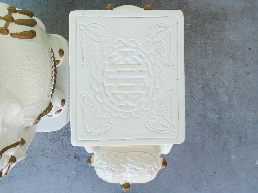 Pair of White Elephant Terracotta Garden Seats