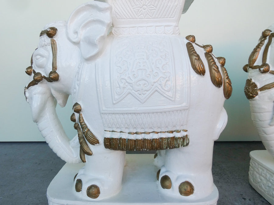 Pair of White Elephant Terracotta Garden Seats